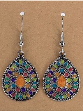 Bohemian Multicolor Teardrop Dangle Earrings Vibrant Gem Accent Fashion Jewelry